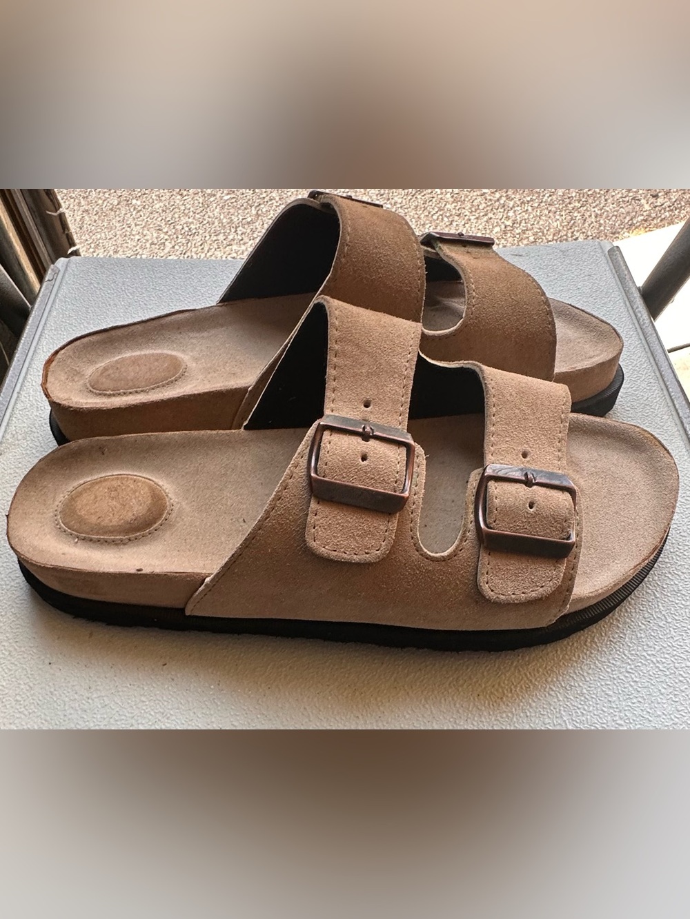 Unisex Classic Double-Buckle Suede Footbed Sandals - Brown